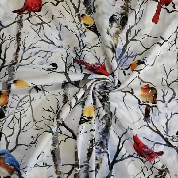 Polyester Knit Bird Cardinal Birch Trees V-Neck Short Sleeved T-Shirt Sz 18 - Picture 3 of 3